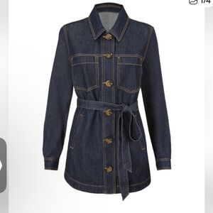 CAbi Dark Blue Denim Belted Jacket